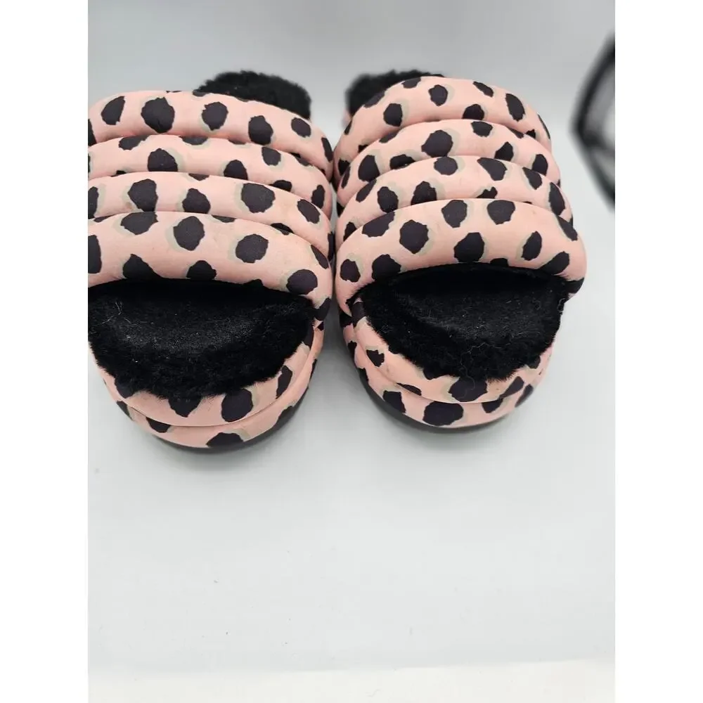 UGG Womens Maxi Slide Cheetah Print Pink Scallop With Faux Fur Size 10